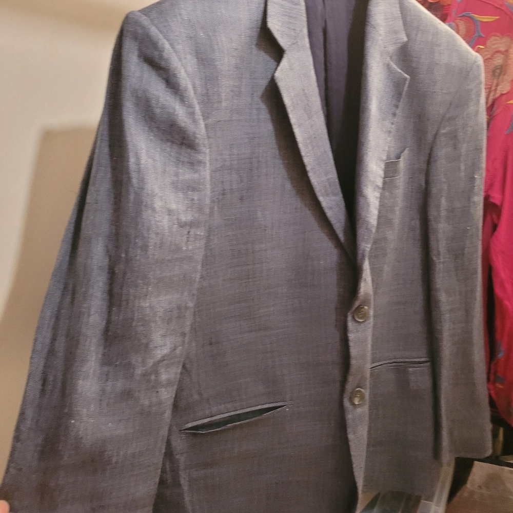 Oche Boutique Men's 40R Blue 100% Linen Tailor Hand Made Lined Blazer - Picture 2 of 16